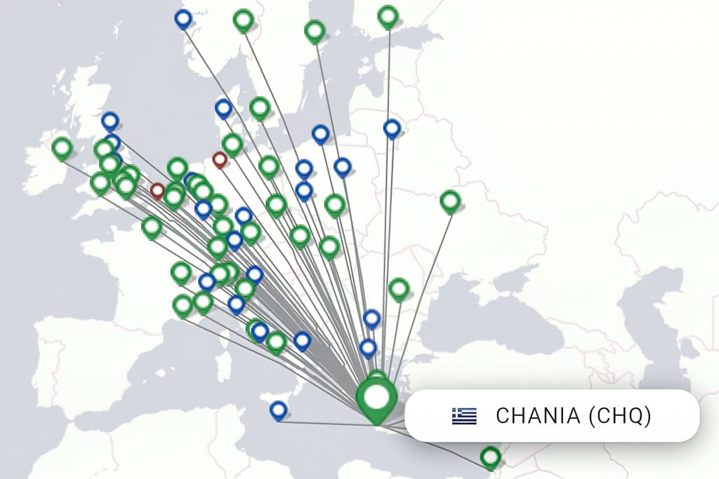 Flights from Chania (CHQ) Map - allincrete.com